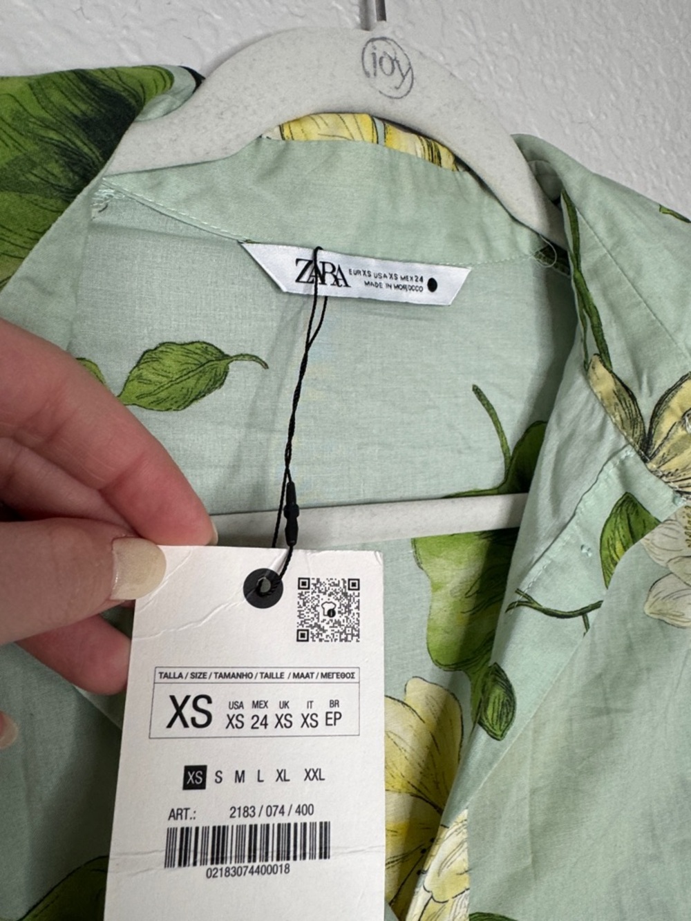 NWT Zara ZW Collection Green Floral Button Down Shirt Dress Midi w/ Belt XS - Picture 5 of 9